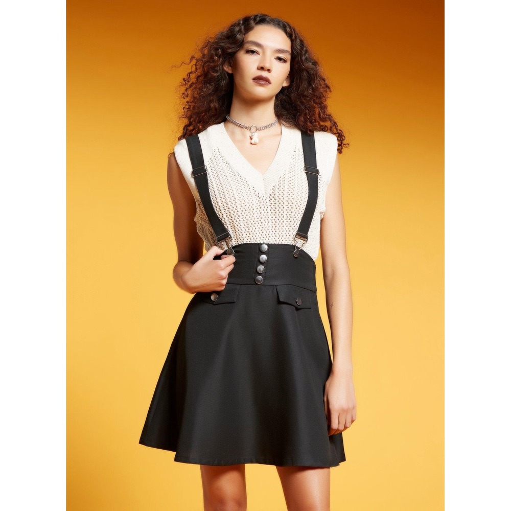 Hot Topic Suspender Skirt Womens SM Black Excellent Bow Back Pinafore Skater